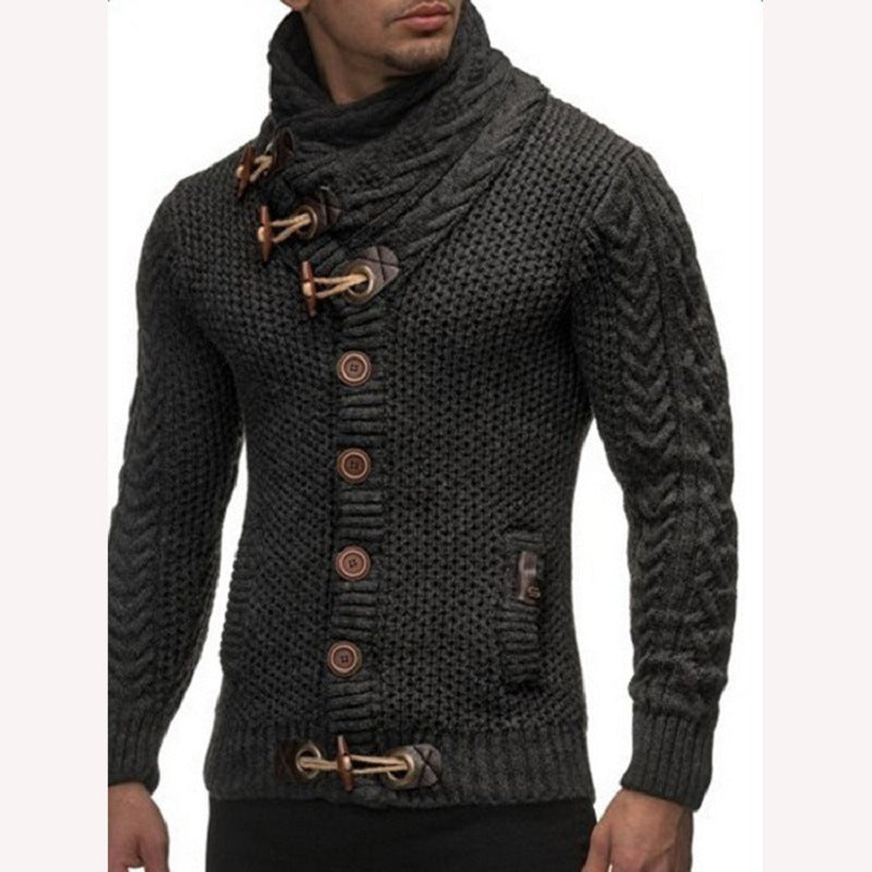 Herren Pullover Grobstrick Schalkragen Knopf Detail Modern