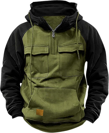 Herren Hoodie Sportlich Kapuze Taschen Baumwolle