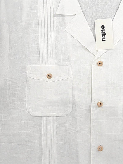 Herren Leinenhemd Lässig Mit Taschen Sommer