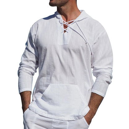 Herren Langarmshirt mit Kordelzug und Kängurutasche Modern