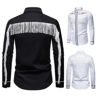 Herren Westernbluse Elegante Fransen Bestickung Cowboy Stil