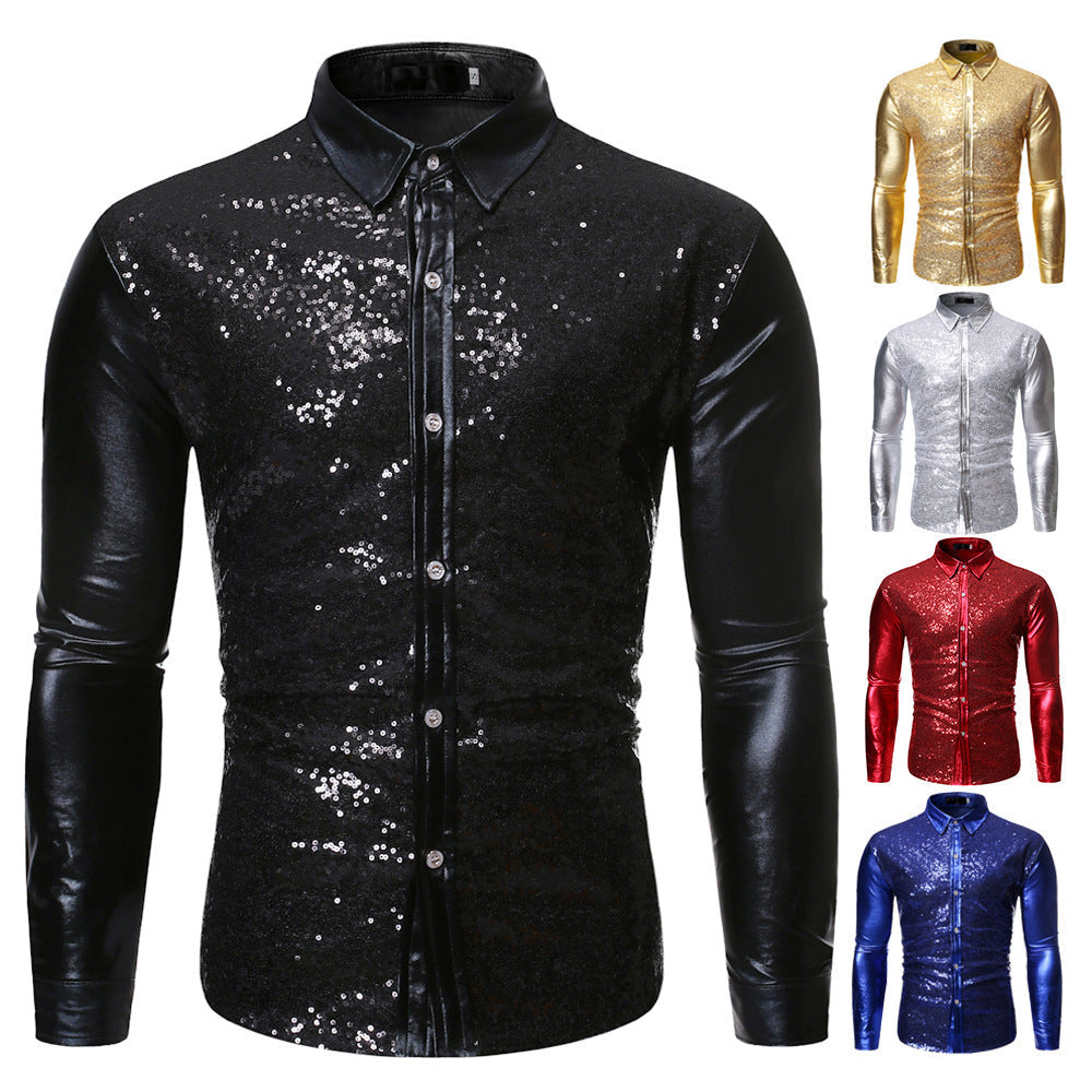 Herren Glitzershirt Paillettenhemd Slim Fit Modern