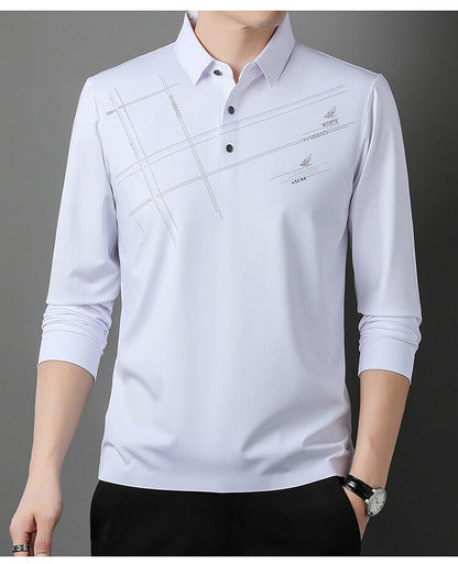 Herren Poloshirt Langarm Sportlich Modern mit V-Ausschnitt