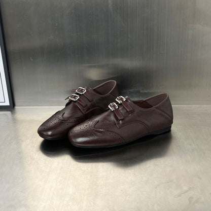 Damen Mokassins Elegante Schnallen Schuhe Schwarz Heidi Stil