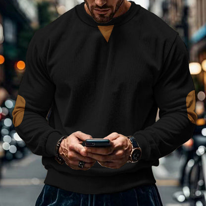 Herren Pullover Rundhals mit Patches Gemütlich Modern