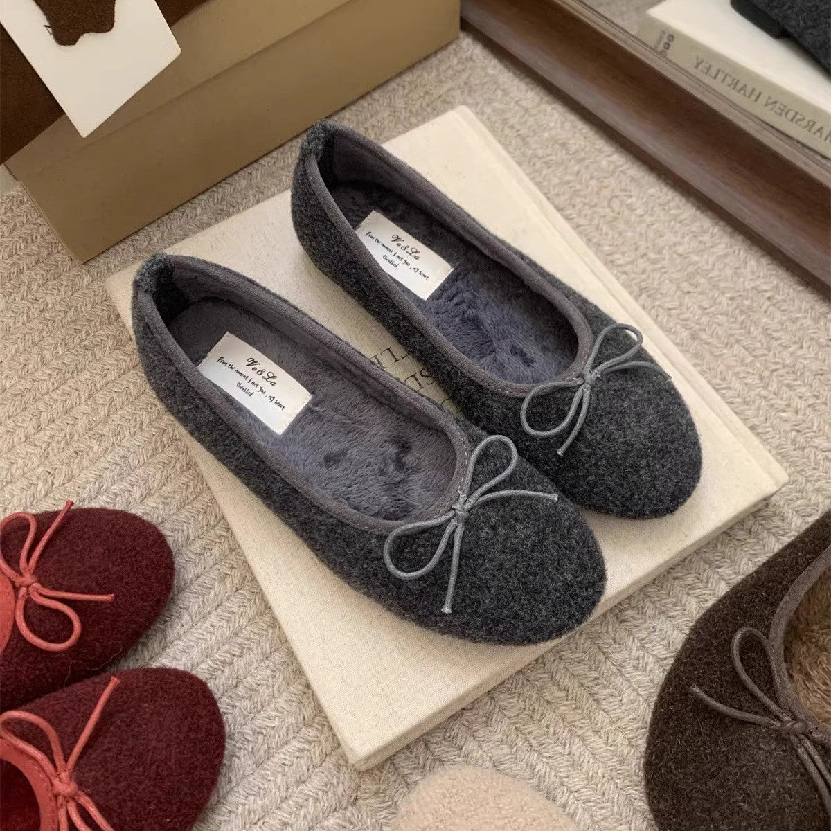 Damen Ballerinas Kuschelig Weich Schleifen Detail Elegante