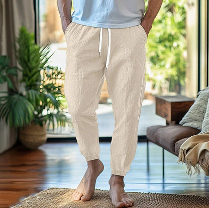 der neue Titel: Elegante Leinen-Jogginghose mit elastischem Bund und verstellbarem Kordelzug BerlinGlamour