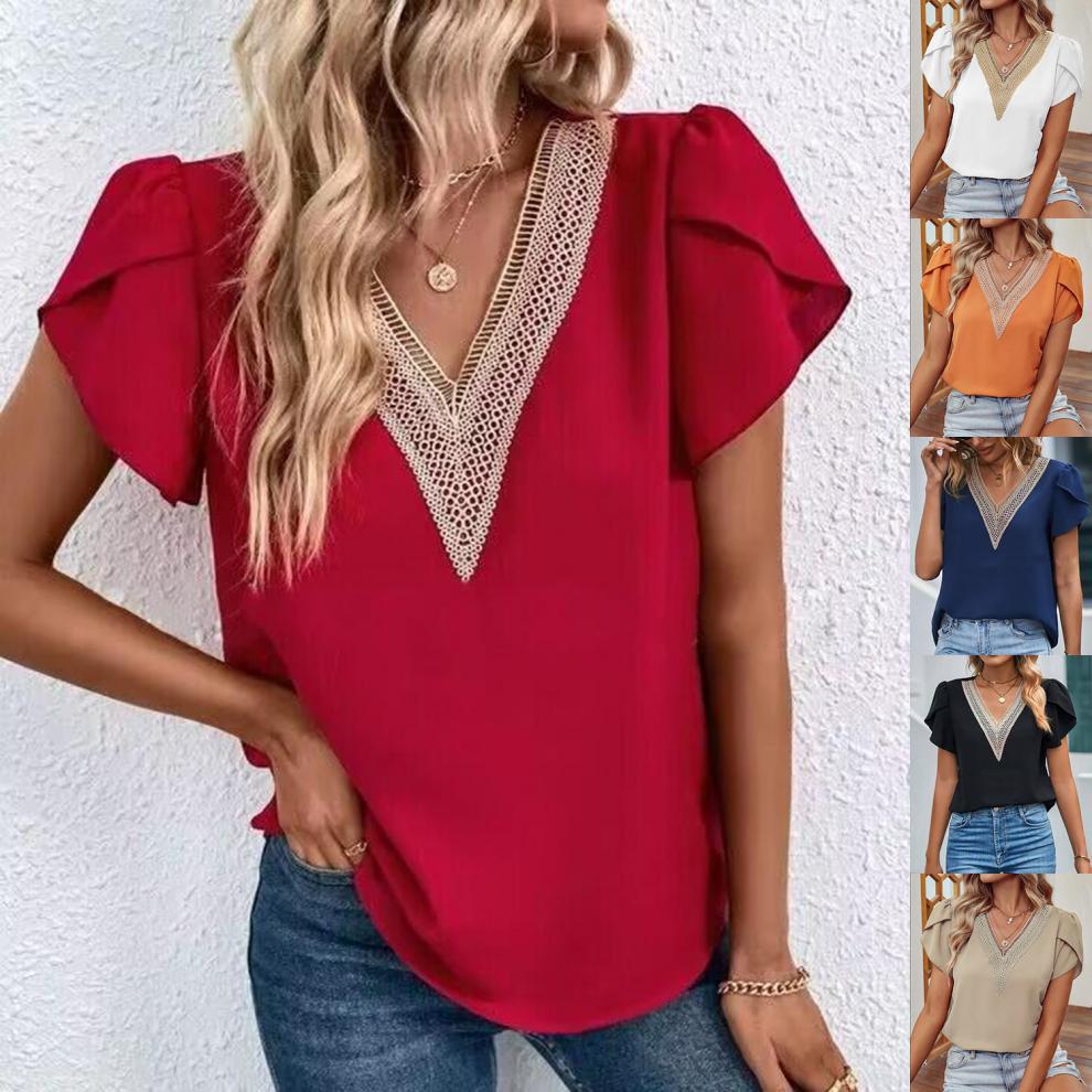 Elegante Damenbluse mit Spitze und Puffärmeln Modern - BerlinGlamour