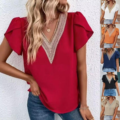 Elegante Damenbluse mit Spitze und Puffärmeln Modern - BerlinGlamour