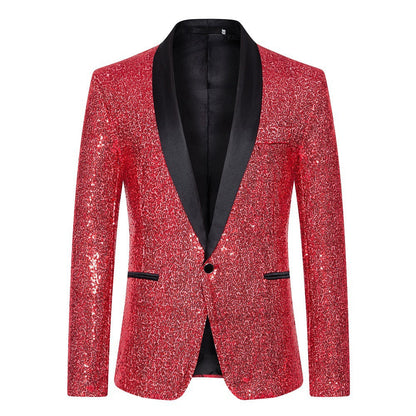 Herren Blazer Glamour Pailletten Effekt Satin Kragen