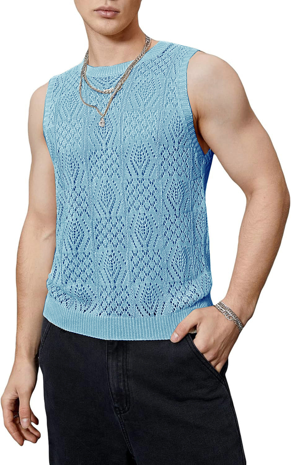 Herren Strickpullover Modernes Lochmuster Trendy
