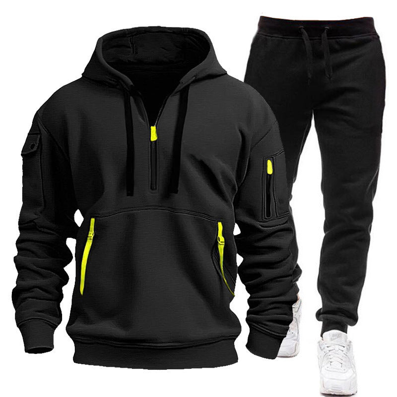 Herren Hoodie Kurz Reißverschluss Taschen Modern