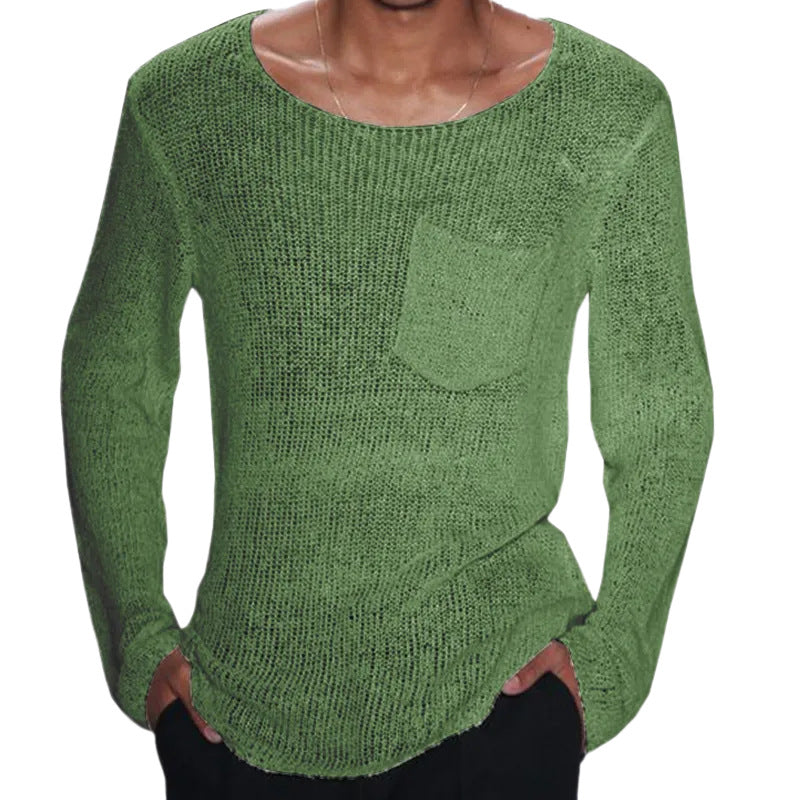 Herren Pullover Lässig Offene Maschen Brusttasche