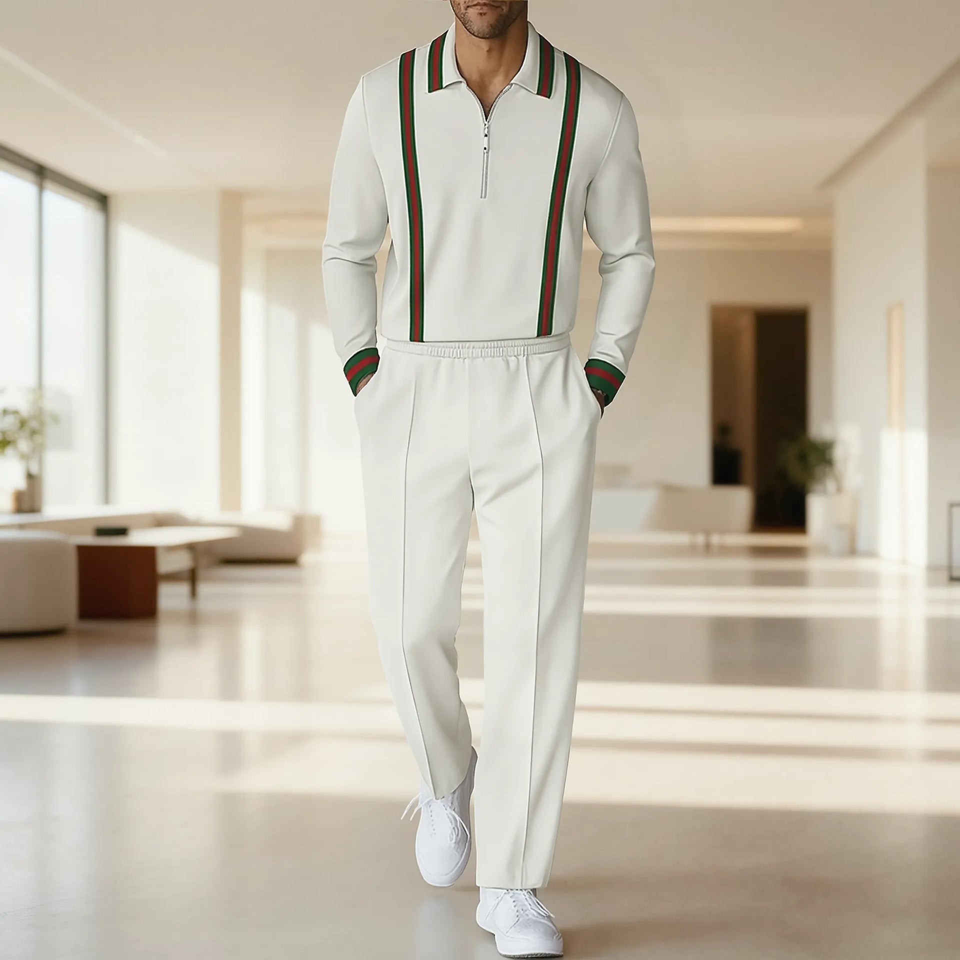 Herren Langarmshirt Modern mit Reißverschluss Blockdesign - BerlinGlamour