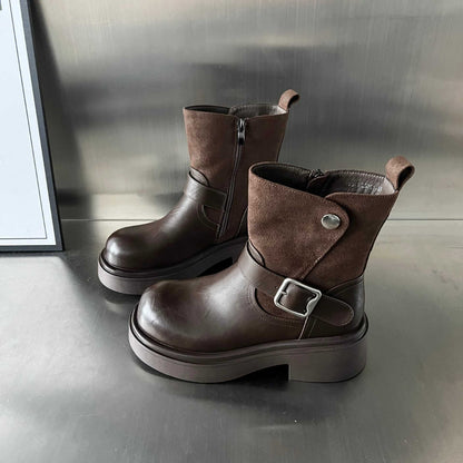 Damen Stiefel Boots Mit Riemen und Gummisohle Winter - BerlinGlamour