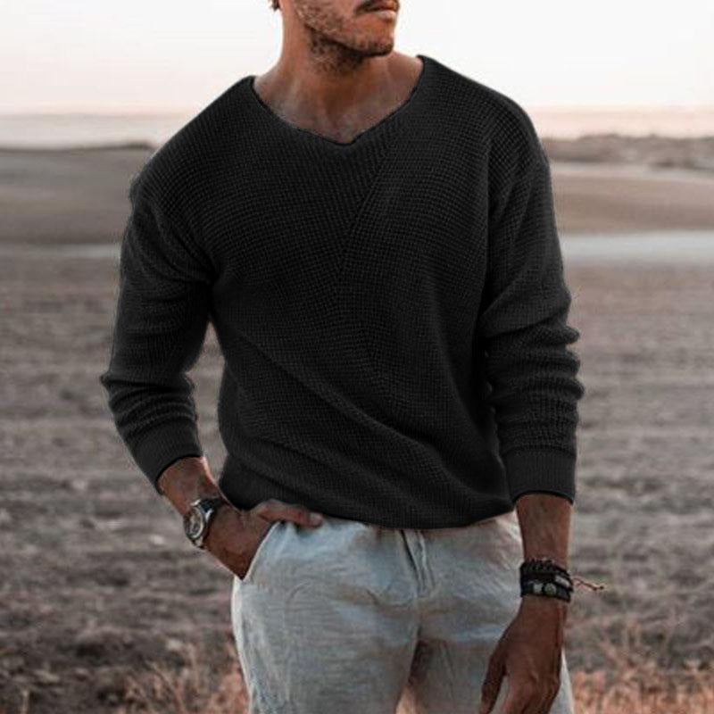 Herren Strickpullover V-Ausschnitt Struktur Optik Modern