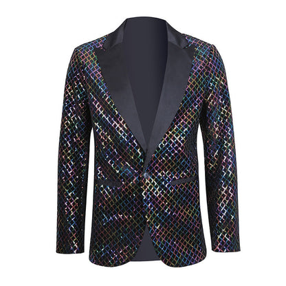 Herren Blazer Modern Pailletten Elegant Schwarzer Abendanzug