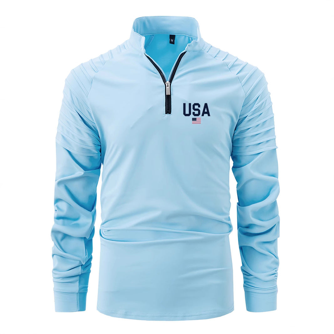 Herren Pullover Funktionsshirt Stehkragen Ripp Ärmel Sportlich
