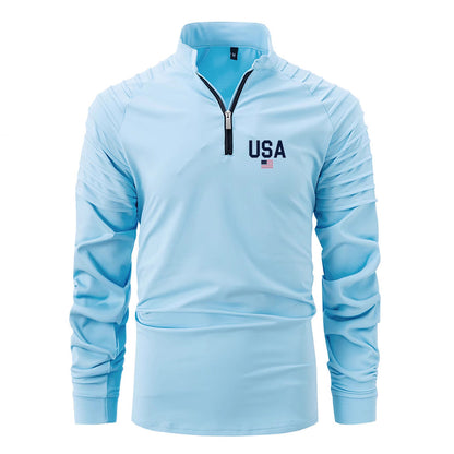 Herren Pullover Funktionsshirt Stehkragen Ripp Ärmel Sportlich