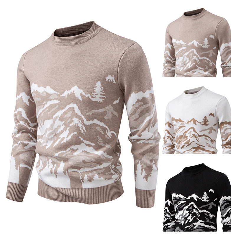 Herren Strickpullover Bergmotiv Hochkragen Winterwarm - BerlinGlamour