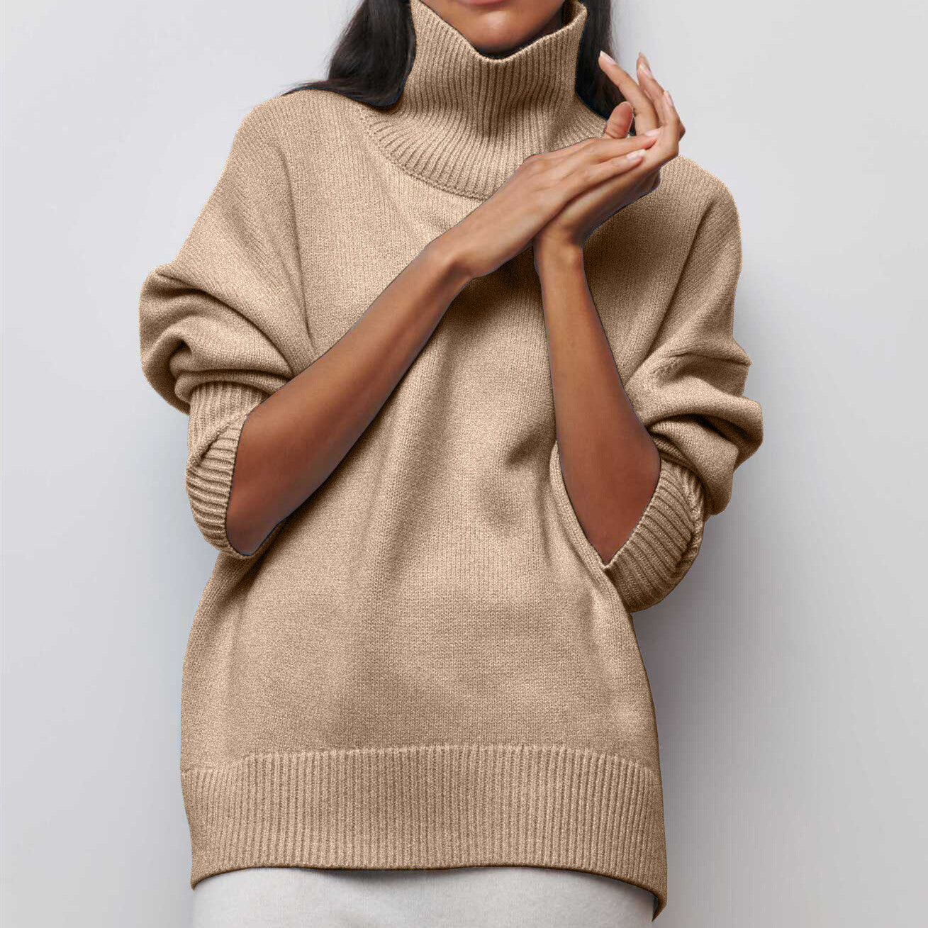 Damen Rollkragenpullover Oversized Modern Großmaschen