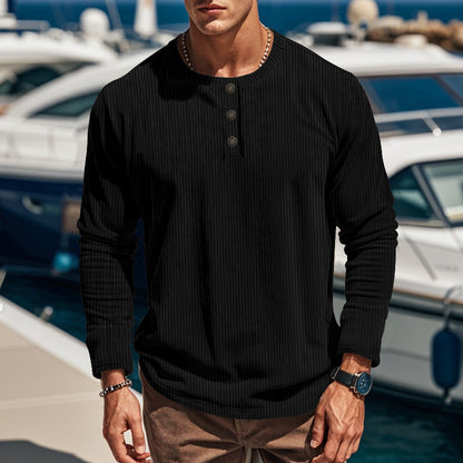 Herren Langarmshirt Strukturiert Praktisch Knöpfe BerlinStyle