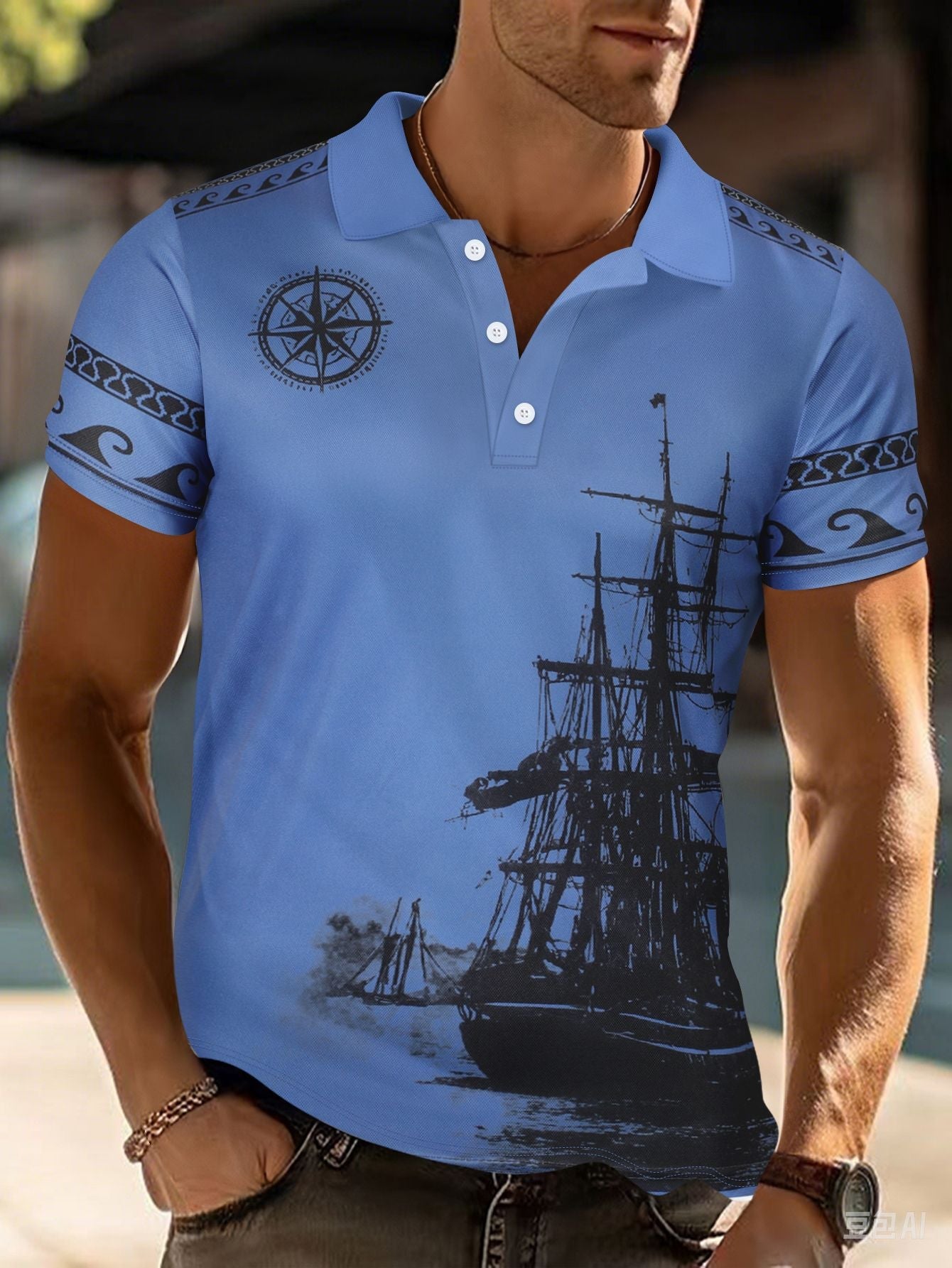 Herren Poloshirt Modern Maritim Blau