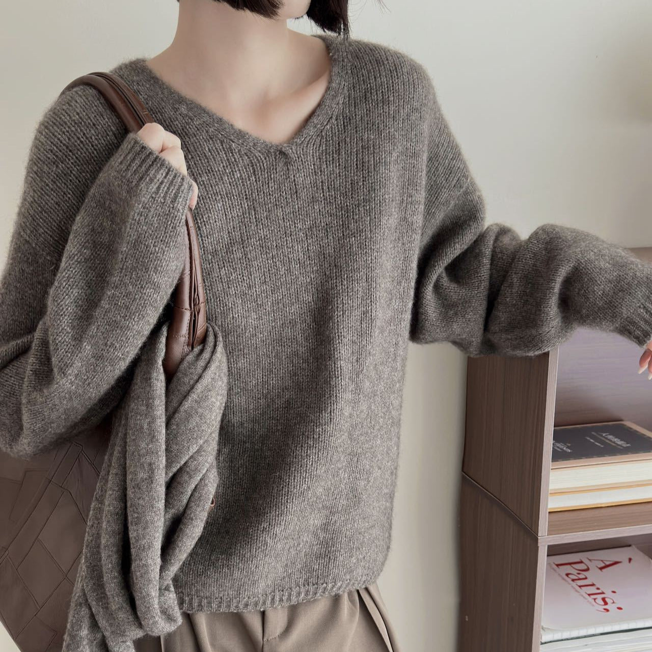 Eleganter V-Ausschnitt Pullover Damen Luxus Qualität