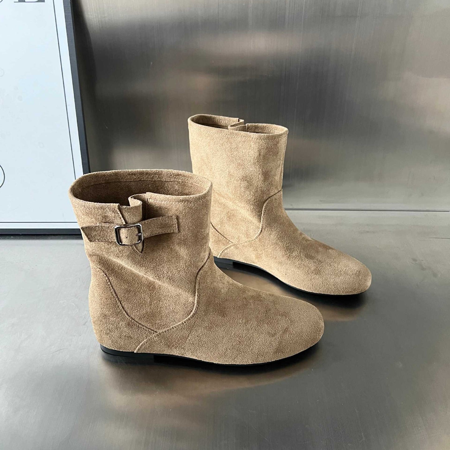 Damen Stiefeletten Weiches Wildleder Schnallenverschluss Elegant