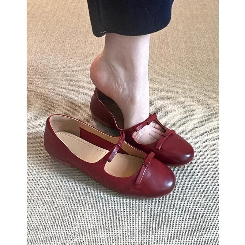 Damen Ballerinas Bequem Riemenverschluss Leder - BerlinGlamour