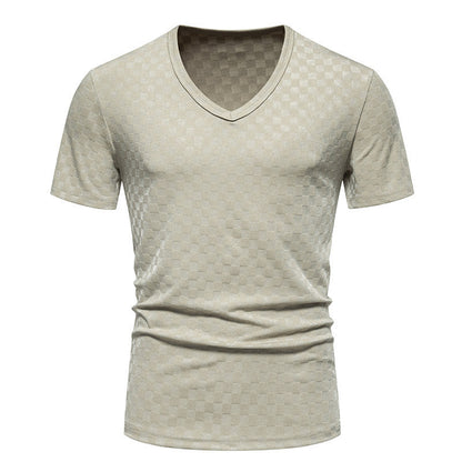 Herren T-Shirt V-Ausschnitt Strukturiert Trendig Modern