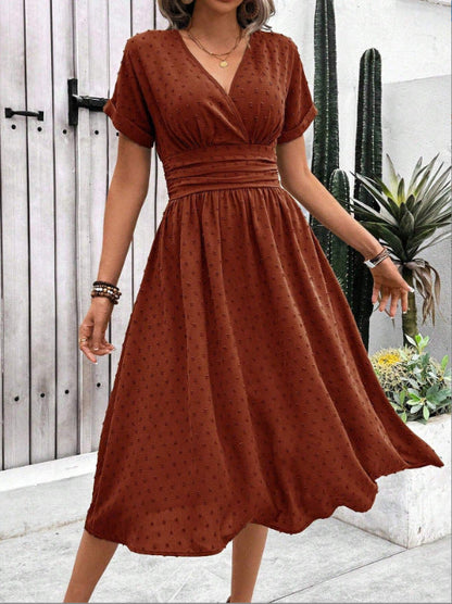Elegantes Damen Midikleid V-Ausschnitt Figurformend