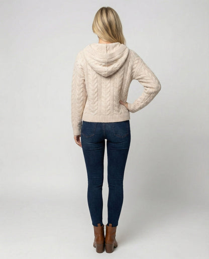 Weicher Damen Strickpullover Kapuze Langarm Beige Casual