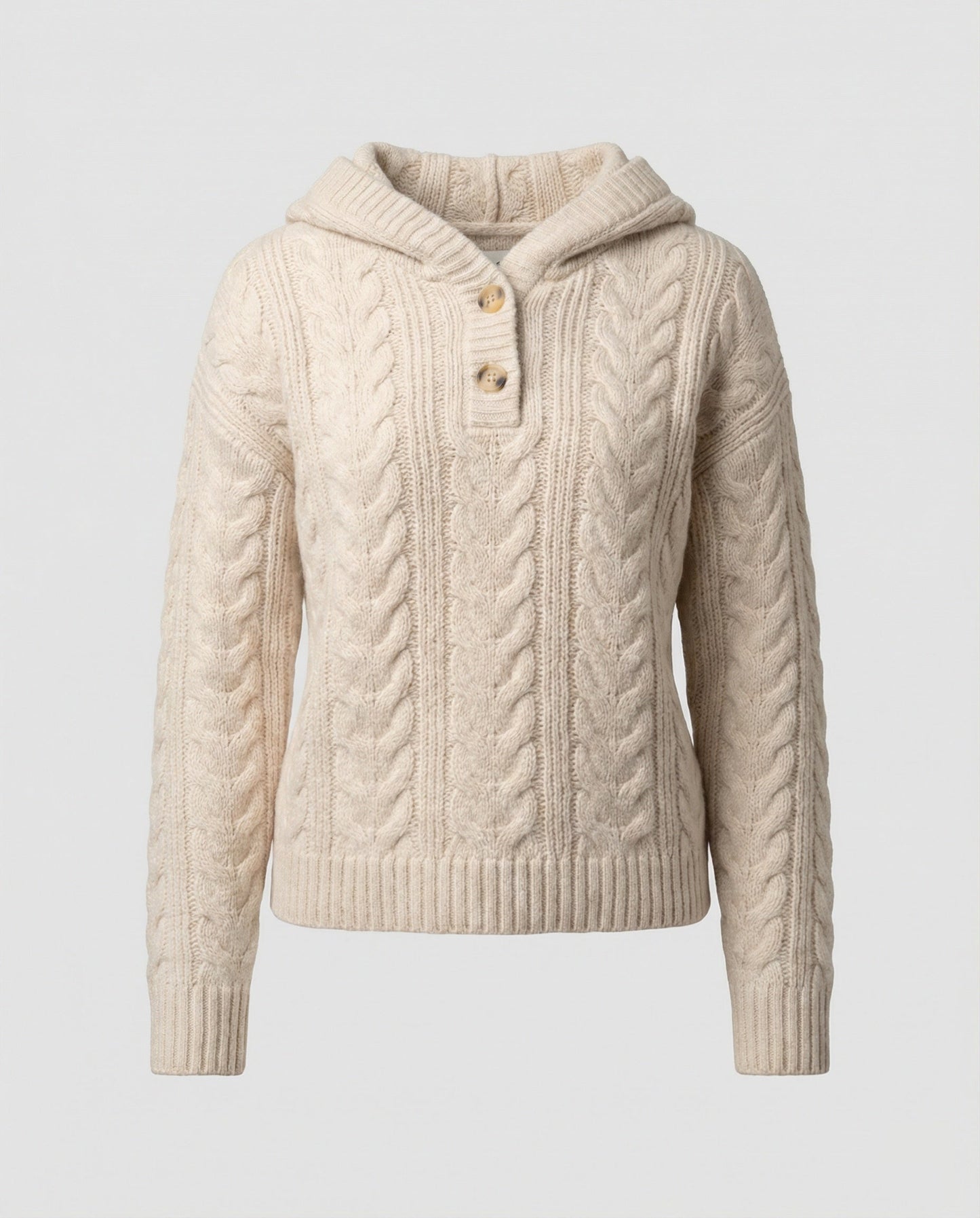 Weicher Damen Strickpullover Kapuze Langarm Beige Casual