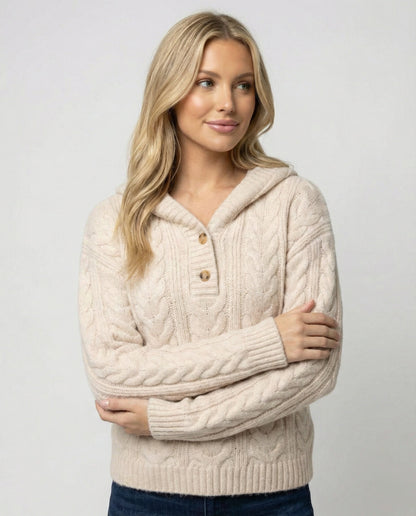Weicher Damen Strickpullover Kapuze Langarm Beige Casual - BerlinGlamour
