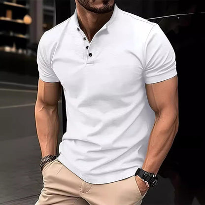 Herren Polohemd Henley Kragen Hochwertig Modern