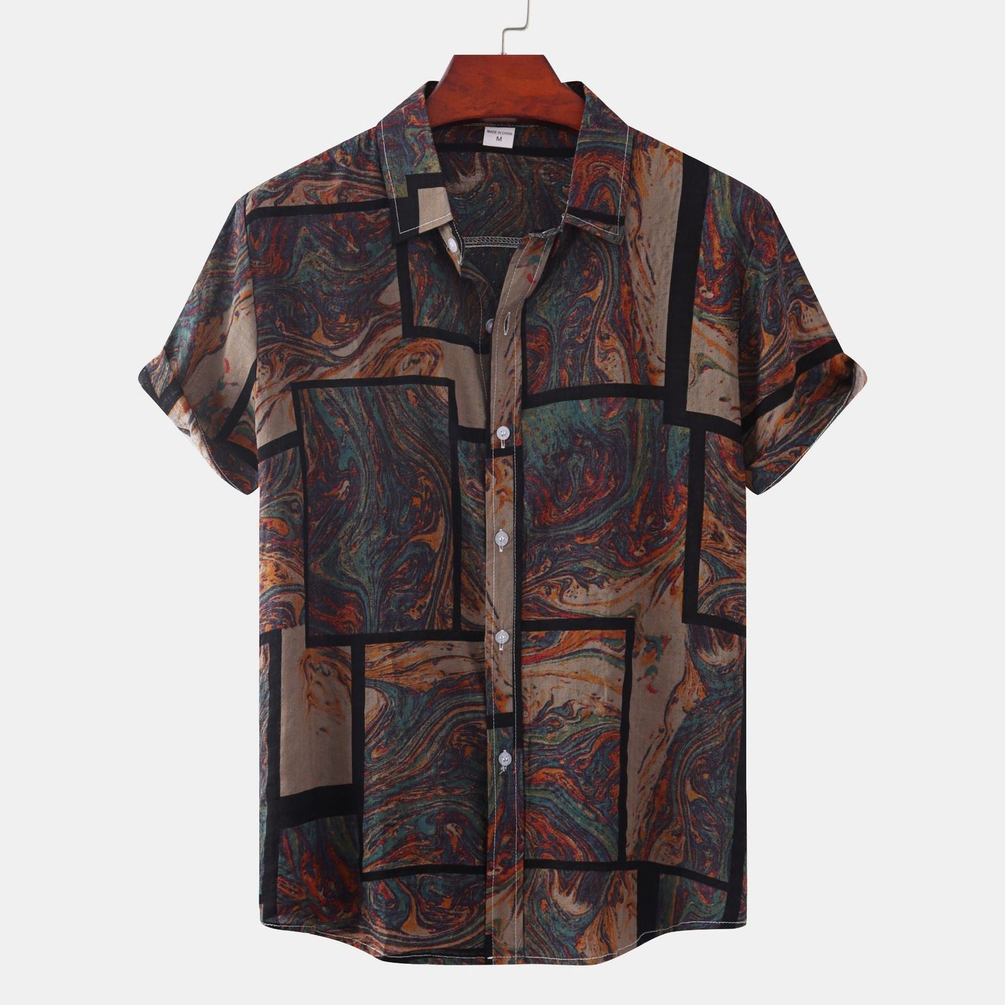 Herren Kurzarmhemd Modern Marmor-Design Slim Fit