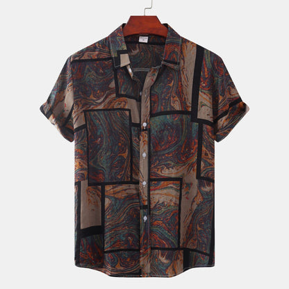 Herren Kurzarmhemd Modern Marmor-Design Slim Fit