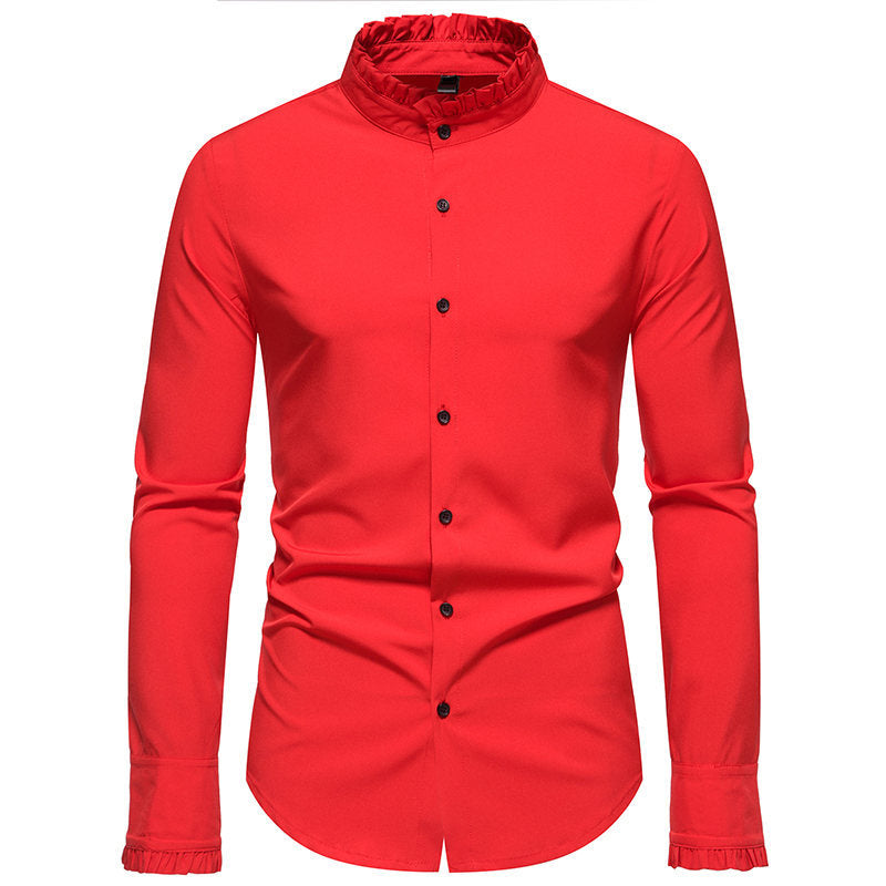 Herren Hemd Langarm Elegantes Stehkragen Hemd Modern