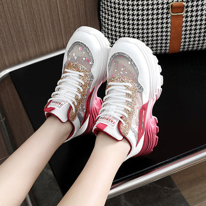 Damen Sneaker Sportlich Bequem Schimmernde Akzente