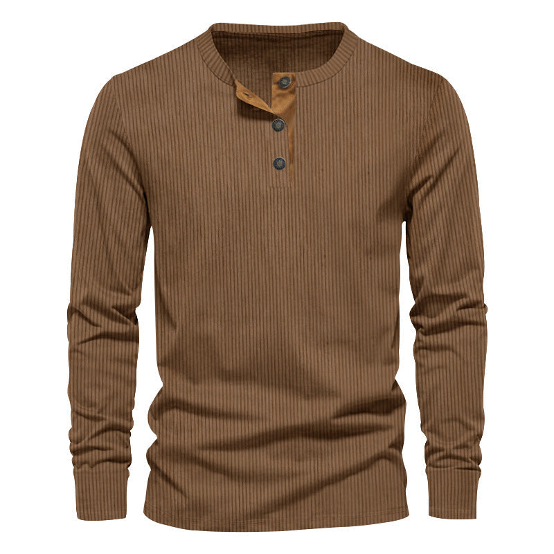 Herren Langarmshirt Strukturiert mit Knöpfen Modern