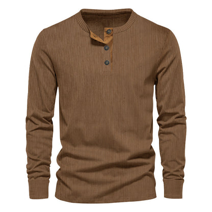Herren Langarmshirt Strukturiert mit Knöpfen Modern