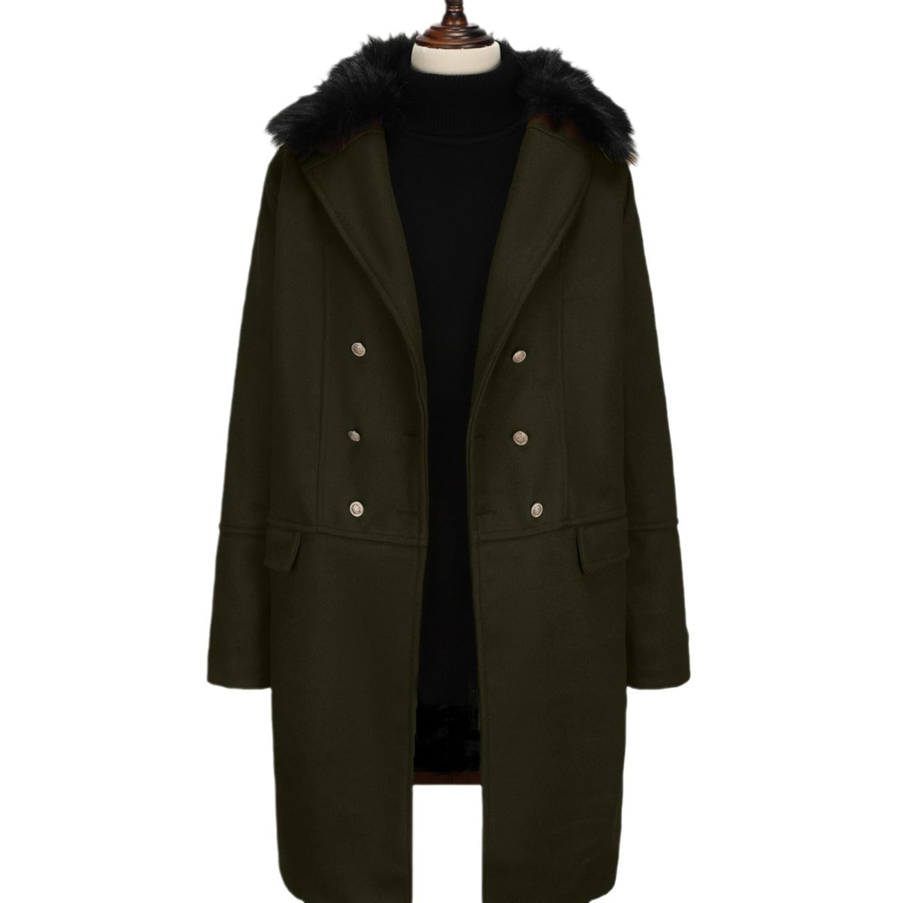 Herren Langmantel Eleganter Fellkragen Luxus Winter