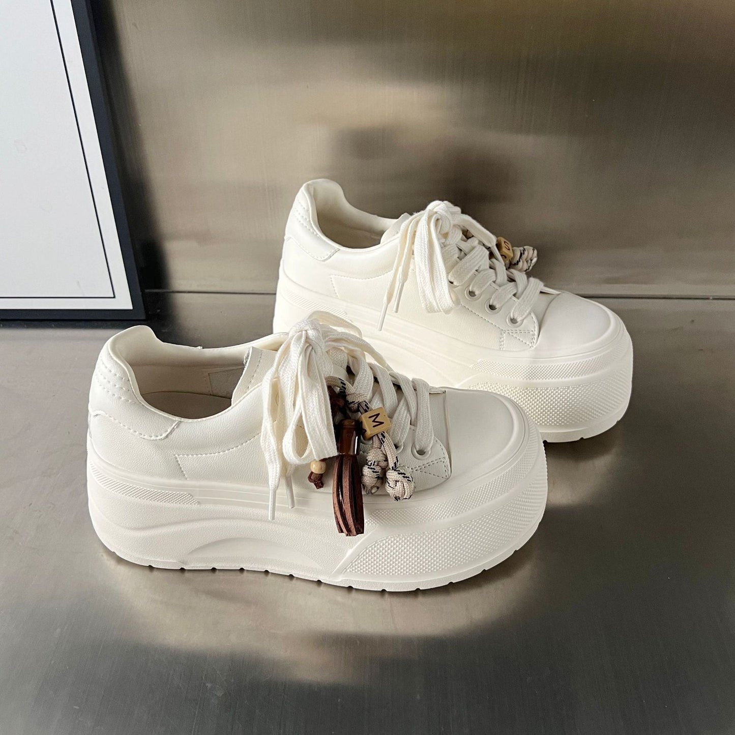 Damen Sneaker Plattform Schuhe Modisch Schnüren