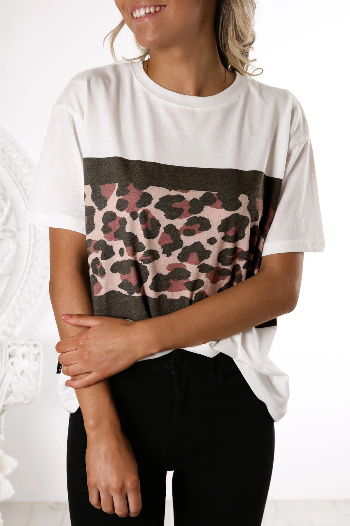 Damen T-Shirt Leopardenmuster Elastisch Glanzoptik