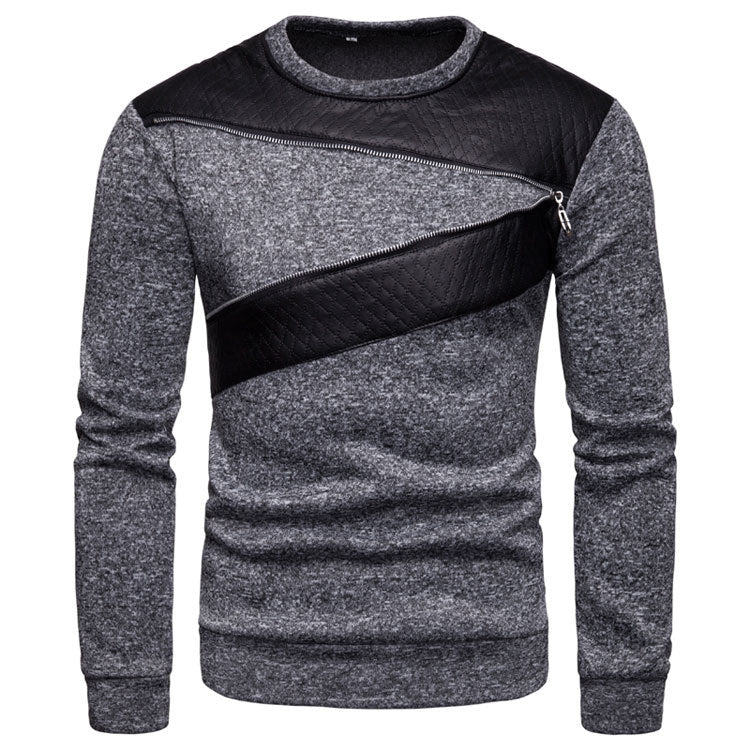 Herren Sweatpullover Leder Einsatz Modern Stylisch