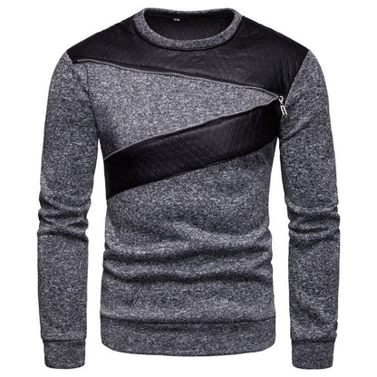 Herren Sweatpullover Leder Einsatz Modern Stylisch