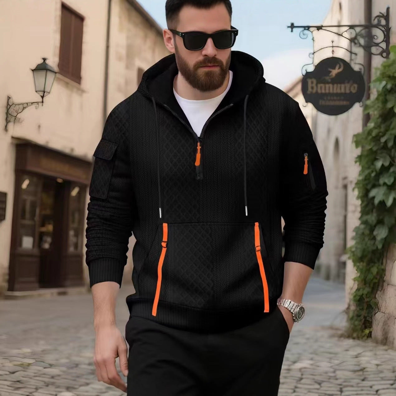 Kapuzenpullover Herren Sportlich mit Reißverschlusstaschen