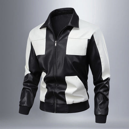 Herren Lederjacke Bikerstil Modern Kontrastdetails Schwarz