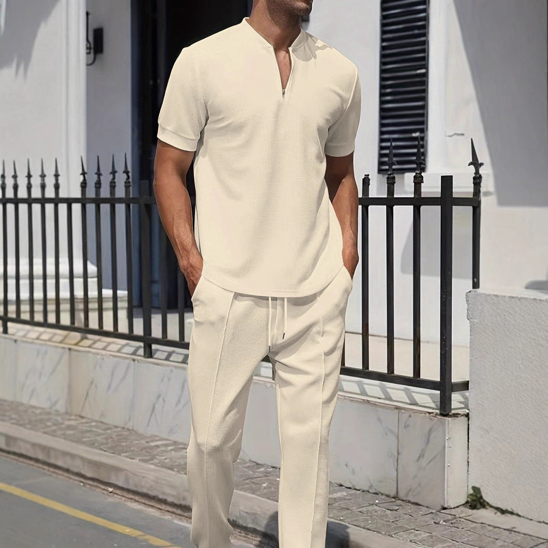 Herren Sportoberteil Kurzarm mit Reißverschluss und Joggerhose